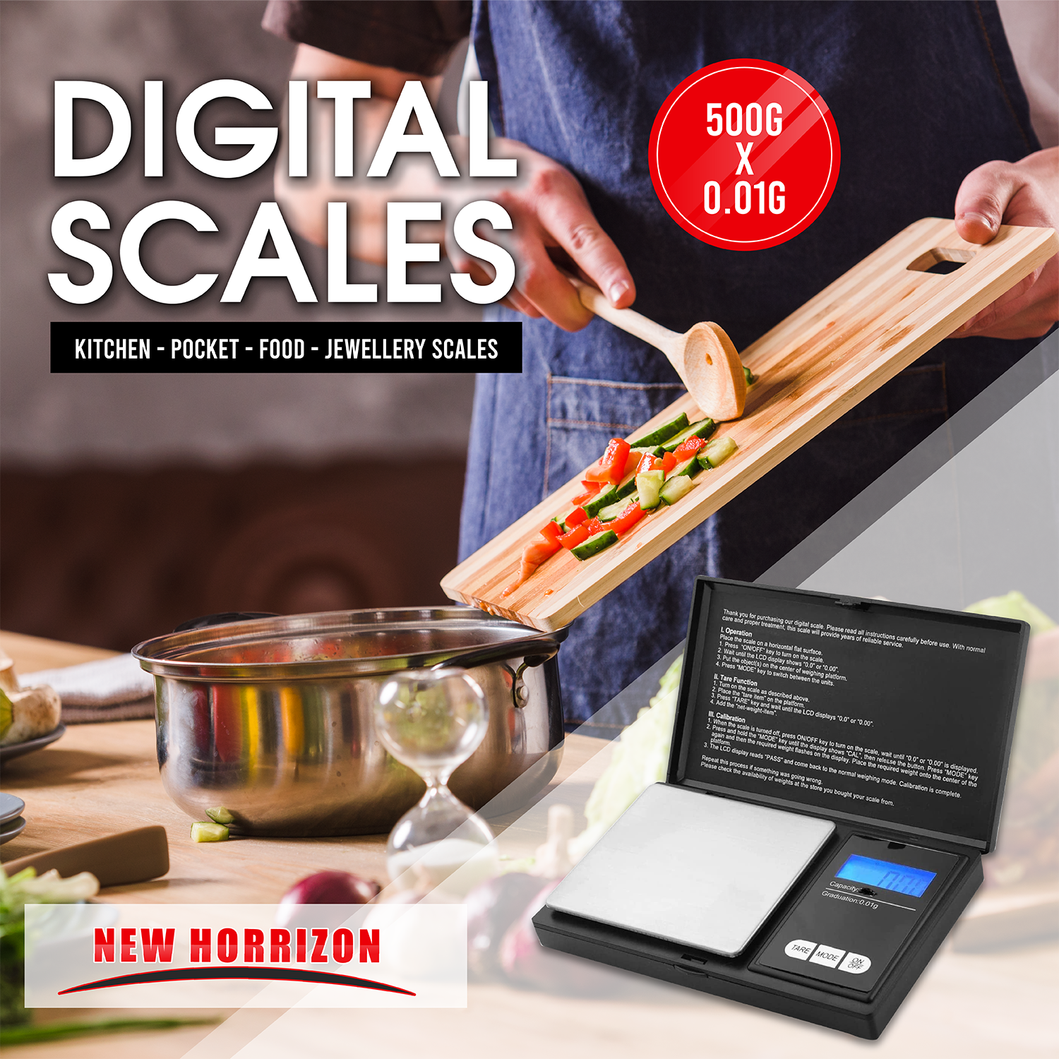 500g x .01g DIGITAL KITCHEN FOOD SCALE WITH BOWL